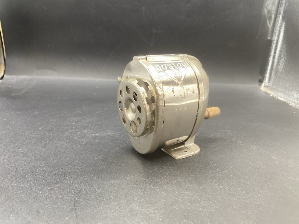 Vintage Boston KS Metal Wall Mount Pencil Sharpener Hand Crank Eight Holes